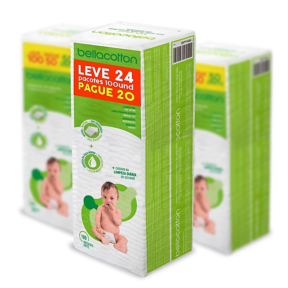 Algodão Bebê Quadrado Bellacotton - 100 Unidades - Envio imediato