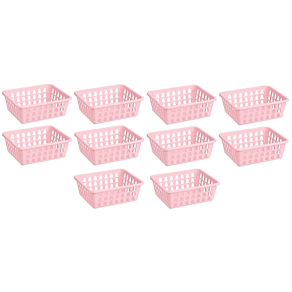 Kit 10 Cestos Organizador Multiuso Pequeno Medio Grande Gaveta Rosa