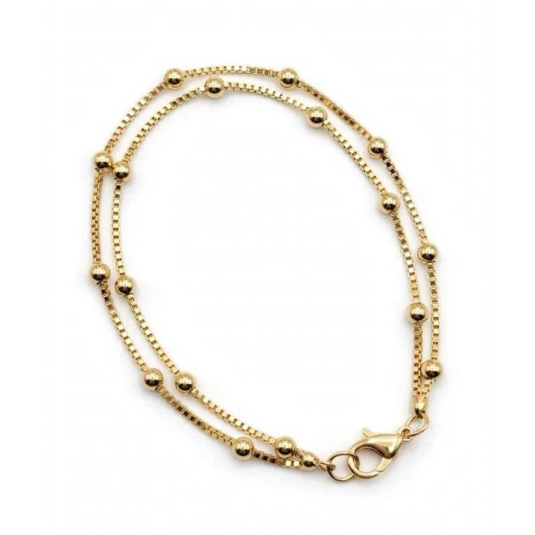 Pulseira Luxo Bolinha Dupla Dourada e Prata 925 Minimalista Elegante Presente