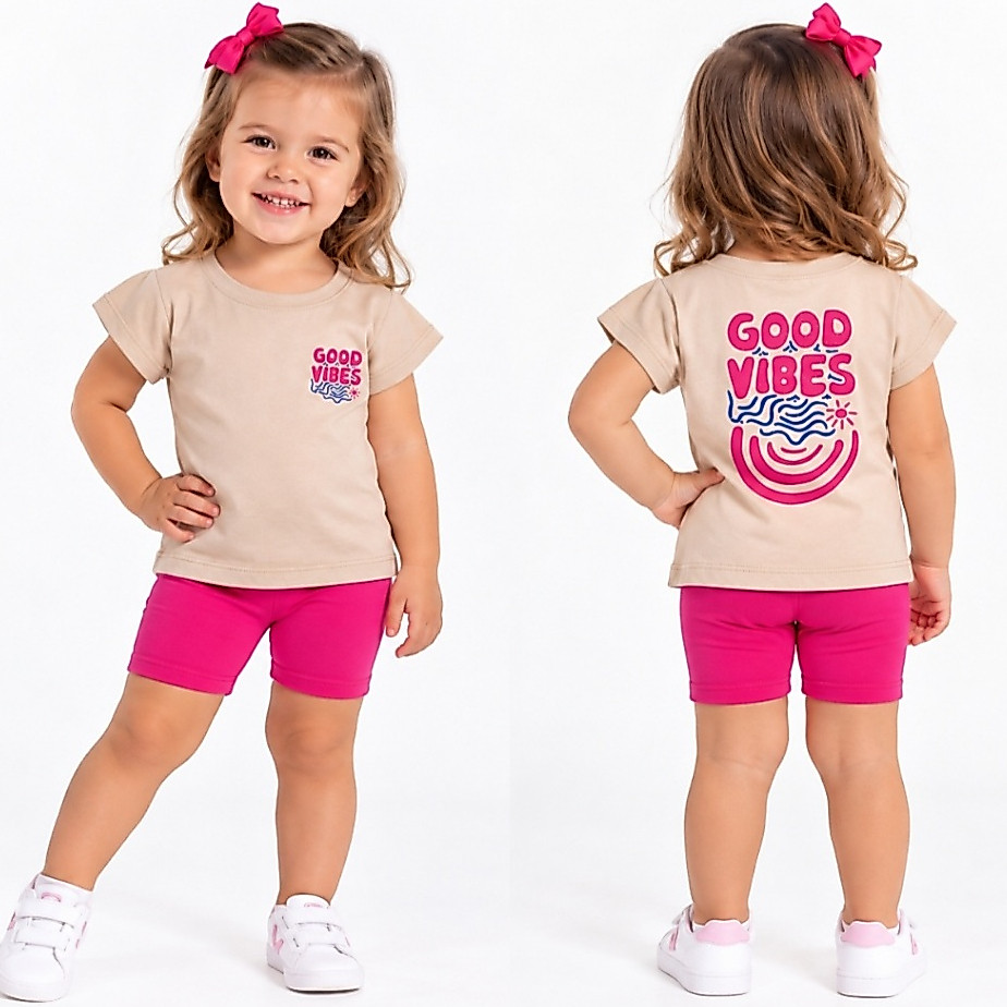 Camiseta com bermuda cotton VÁRIAS ESTAMPAS, frente e verso ESTAMPADOS Conjunto infantil