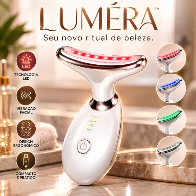 Massageador Facial Luméra com Vibração e LED para Skincare, Beleza e Autocuidado