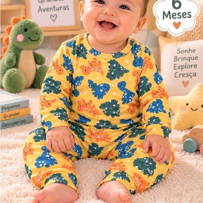 conjuntos Pijama Bebê Menino Menina Manga Longa 0 a 3 meses  6 a 9 meses Confortavel pijamas