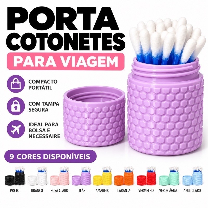 Porta Cotonetes de Viagem Compacto com Tampa Estojo Portátil para Bolsa e Bolso
