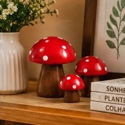 Trio Mini Cogumelos Decorativos em Porcelana | Enfeite para Jardim, Vasos e Casa