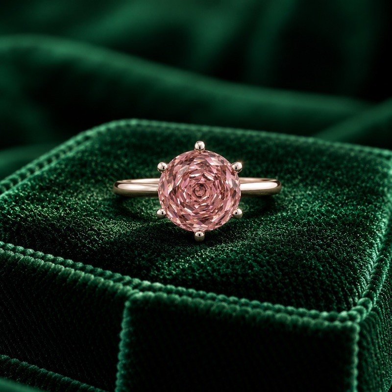 Anel Solitário Rose Cut 10mm Rosa em Prata 925