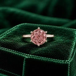 Anel Solitário Rose Cut 10mm Rosa em Prata 925