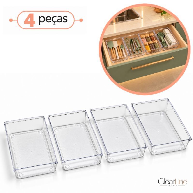 Kit 4 Organizadores Acrílico Gaveta Maquiagem Geladeira