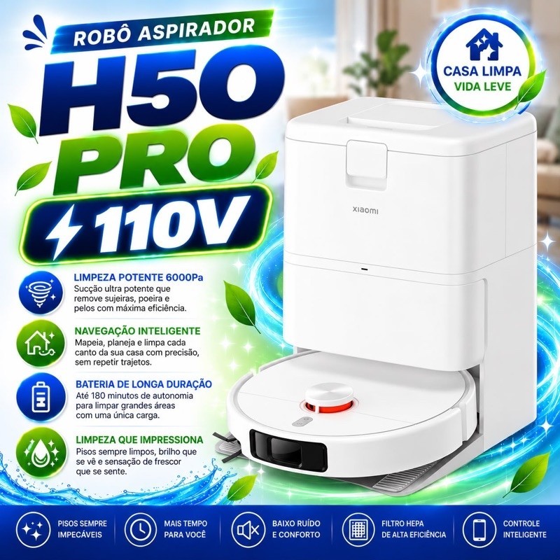 Robô Aspirador Xiaomi H50 PRO 110v | 15.000Pa | Original-Lacrado
