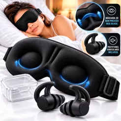 Kit Máscara de Dormir 3D Premium + Protetor Auricular de Silicone para Ouvido Viagens SPA