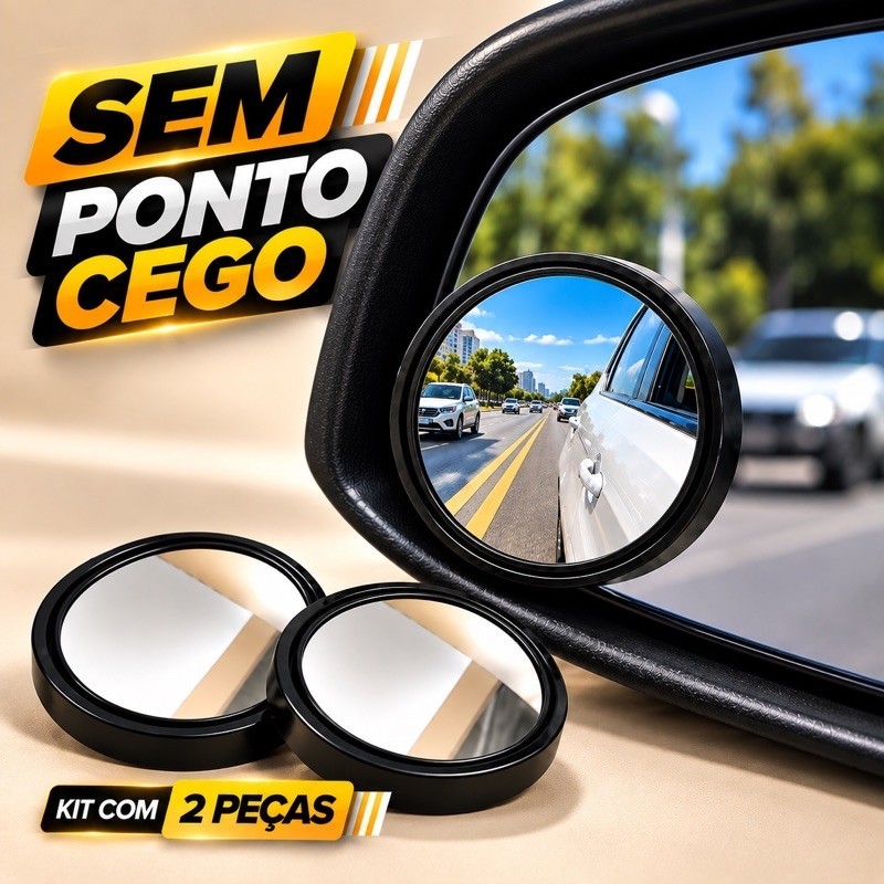 Espelho Retrovisor Auxiliar 360 Graus Angulo Amplo Convexo Carro e Moto Universal Ponto Cego 5cm Externo Kit 2 Peças