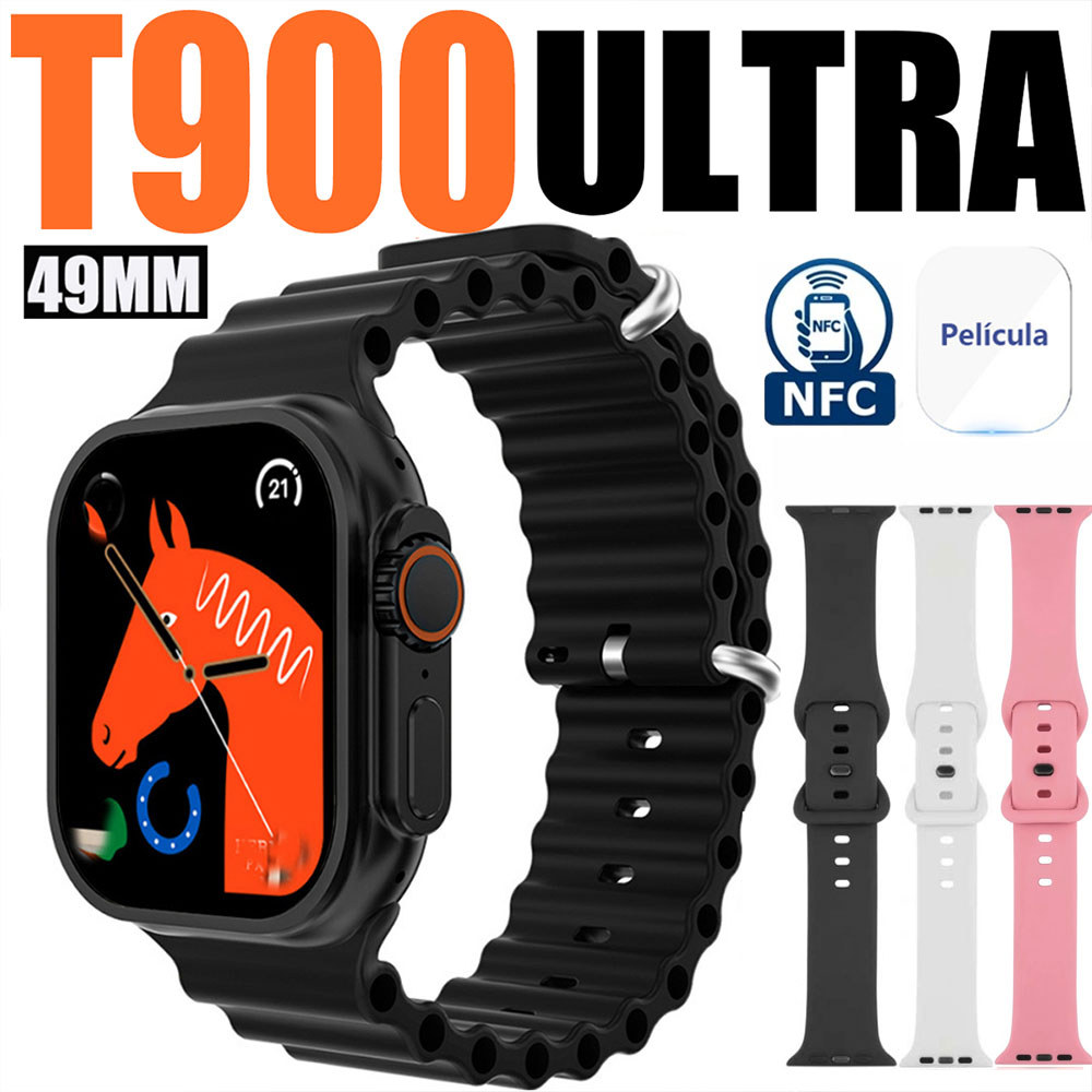 T900 T10 Ultra NFC Smartwatch Relógio Inteligente Prova Monitoramento Saúde Exercício Contagem