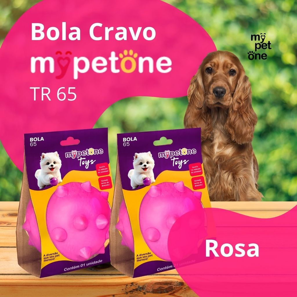 2 Bola Cravo MACIÇA MyPetOne Rosa 65mm Brinquedo RESISTENTE Para Cães