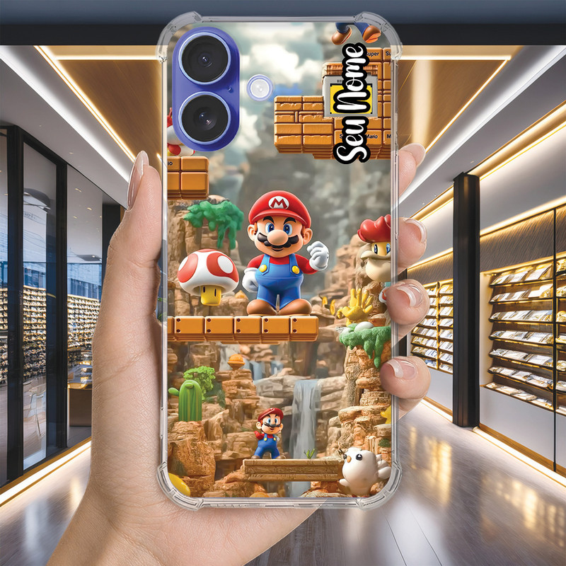 Capa Capinha IPHONE 16 PRO MAX PLUS 16e 15 14 13 MINI Anti-impacto Personalizada gamer MARIO nome (3569)