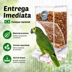 Comedouro Automático Acrílico Anti-Sujeira Para Calopsita Com Suporte Externo