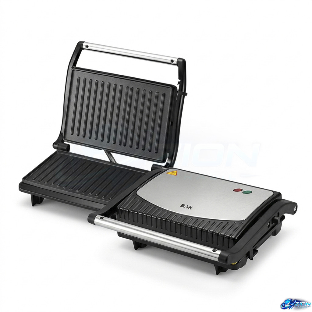 Sanduicheira Mini Grill BAK 750W Antiaderente Chapa Dupla Inox Para Lanche Quente 110V 220V Cozinha
