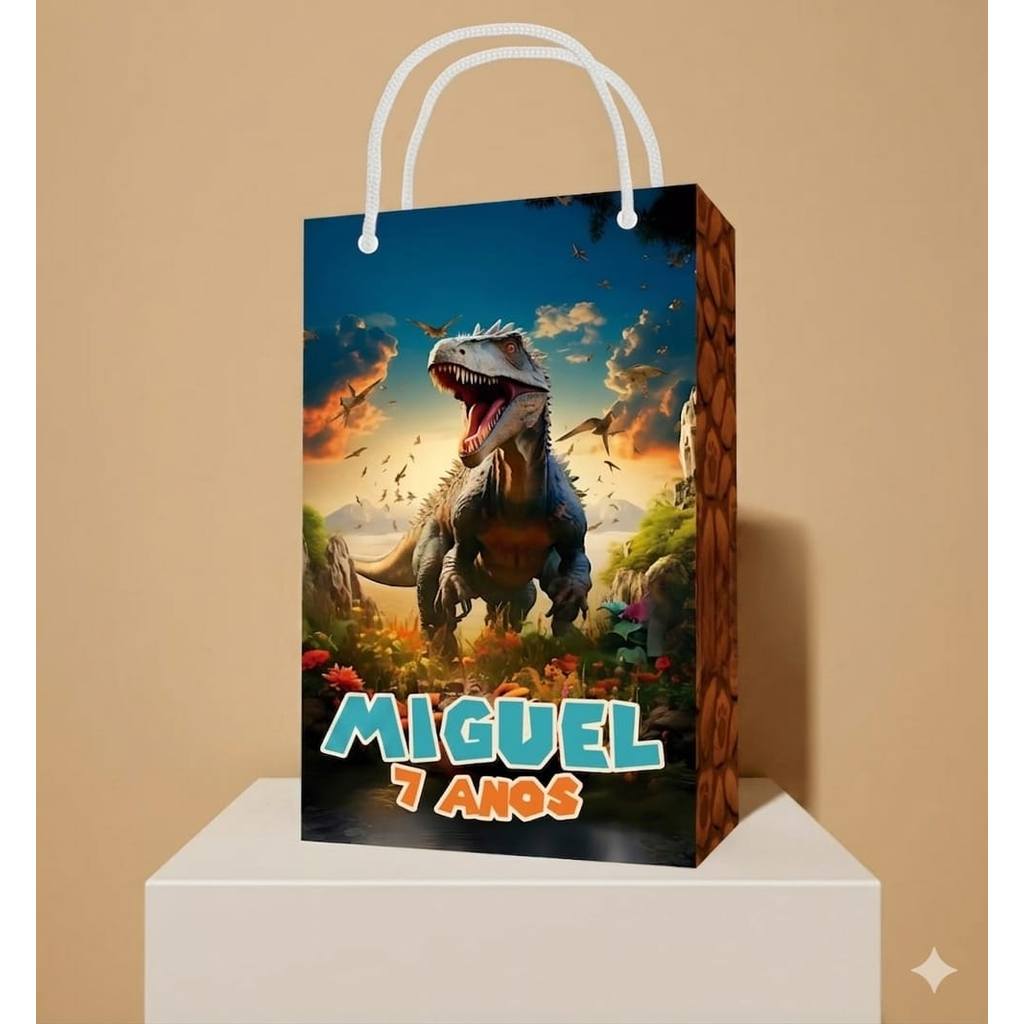 10 Sacolinhas Personalizadas Dinossauro para Lembrancinhas e Festa Infantil