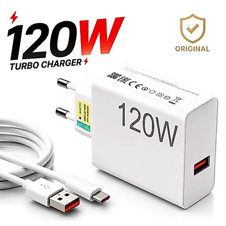 Fonte Carregador 120W Turbo Super USB-C Carga Rápida Android Cabo Duplo Tipo C Fonte