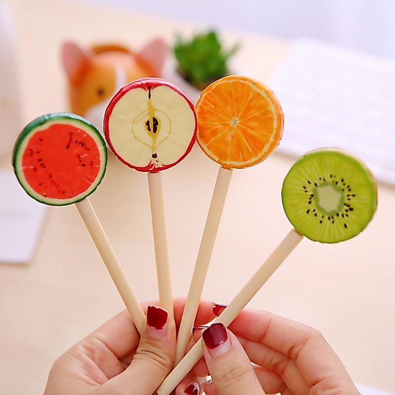 Caneta Papelaria Pirulito Frutas Fofa Laço Papelaria