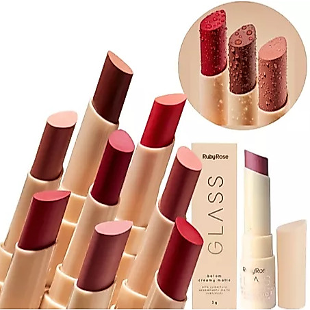 Batom Bala Creamy Matte Glass Ruby Rose - Mate / Hidratante / Stick / Cremoso