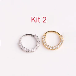 Kit 2 Piercing de Argolas Cravejadas Com Zircônia Prata E Dourada.