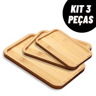 Kit Bandeja de Bambu para Café Chá Petisqueira Condimentos e Mesa Posta