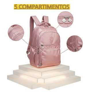 Mochila Escolar Reforçada Metalizada Feminina Nylon Estilosa Impermeavel Grande -Mochila Laptop CECES BAG