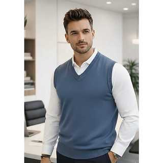 Colete Masculino Tricô Liso Preto Alta Qualidade Social Casual Elegante Premium