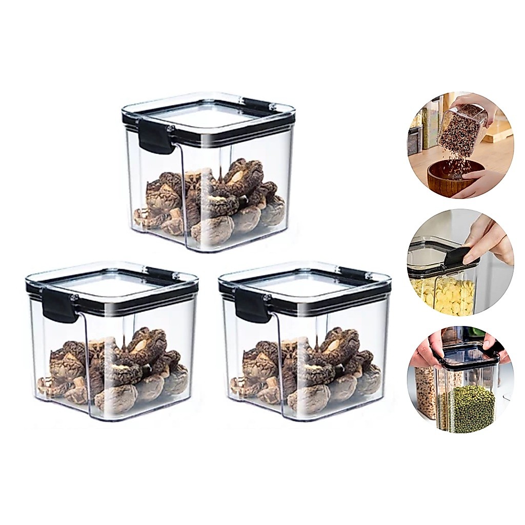 Kit 3 Potes Acrílico Herméticos Com Tampa e trava 710ml Mantimentos Condimentos Organização Cozinha Geladeira