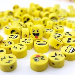 Miçanga Emborrachada Fimo Emoji Carinhas 10mm Diy Amarelo