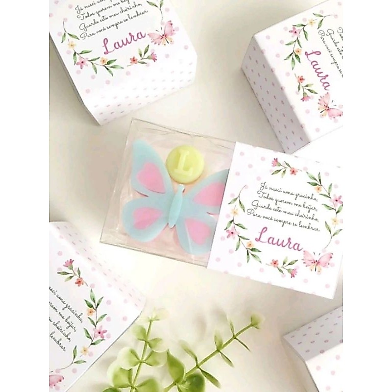 Lembrancinha Jardim Borboleta Sabonete Personalizado Maternidade Chá de Bebê Aniversário