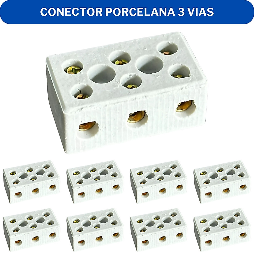 Kit 10 Conector Porcelana 3 Vias 6mm 10mm 16mm - Resistente Alta Temperatura Para Chuveiros e Torneiras