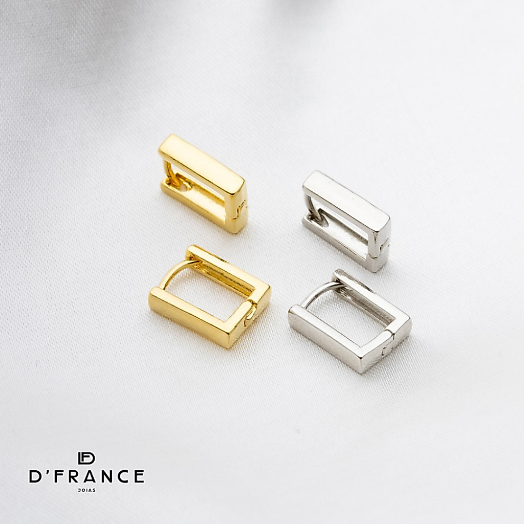 kit Brinco Argola Quadrada Dourada e No Ródio Branco - D France Semijóias