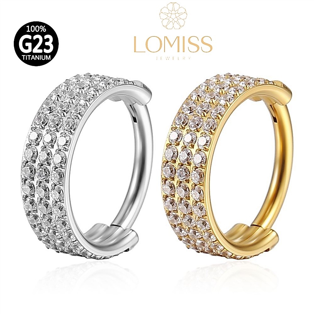 Piercing Helix Conch Argola Clik TitÂnio G23 ZircÔnia 3 Fileiras