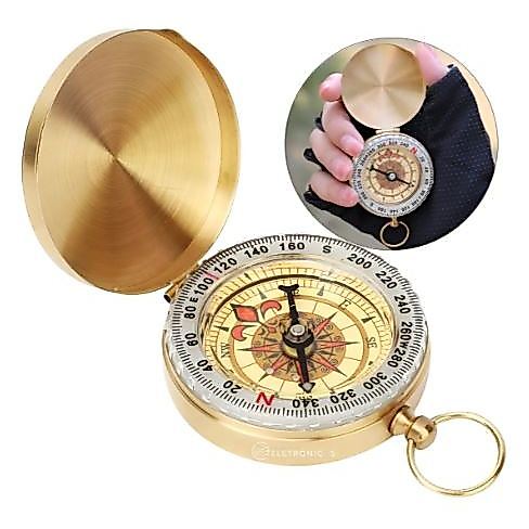 Bússola Retro Metal Camping Caça Trilha Viagem Pesca Dourado