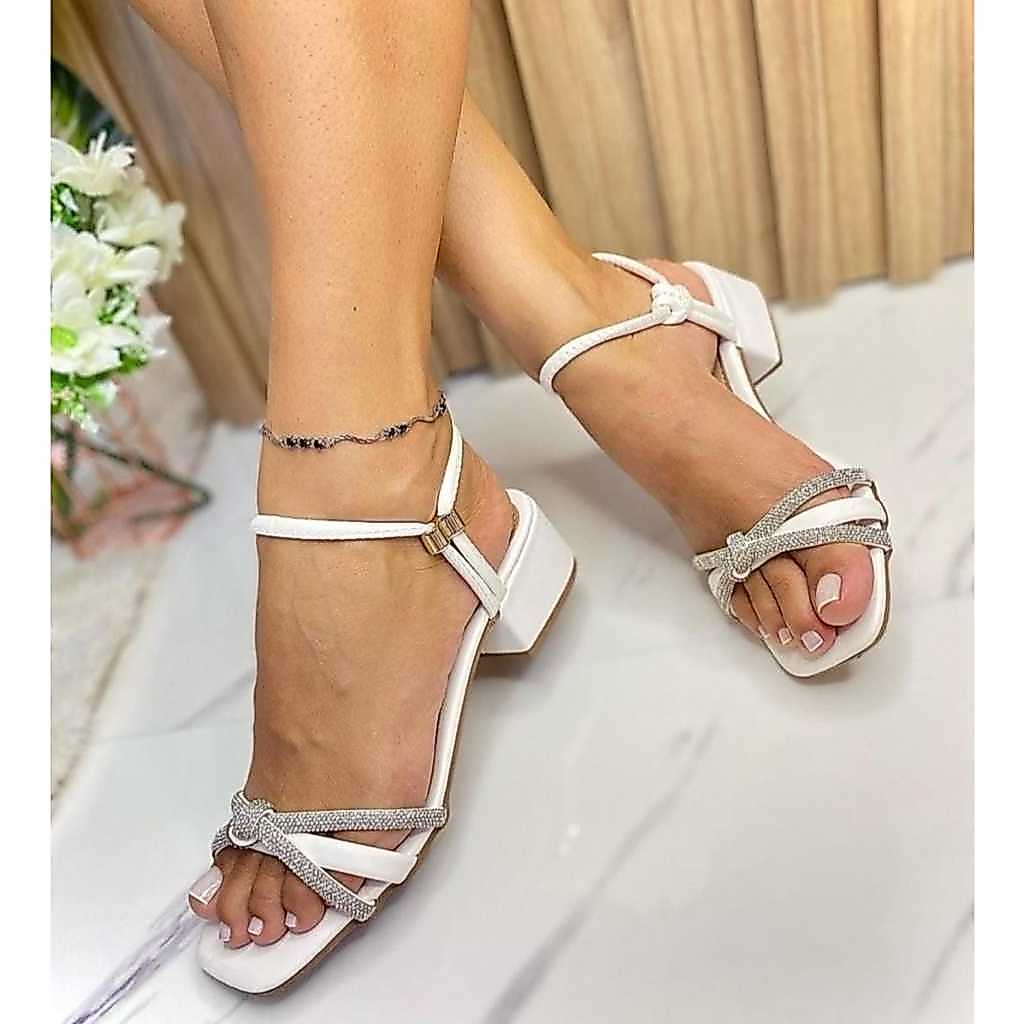 Sandalia Salto Grosso Sandalia Salto Bloco Detalhe Em Nó Promoção