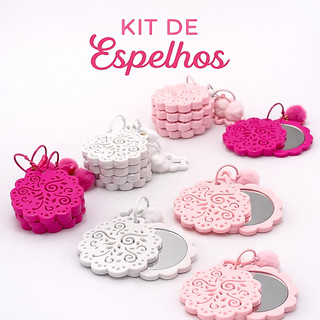 Kit Espelho de Bolsa Chaveiro Fofo Lembrancinha Espelho de Bolso com Tampa