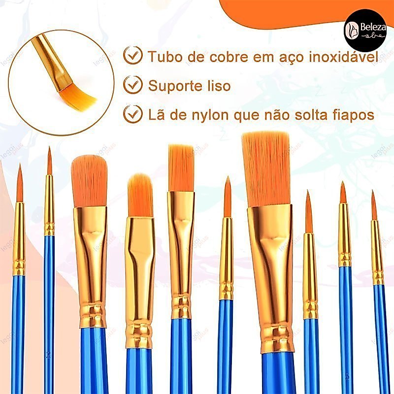 Kit Pincéis Profissionais Nylon - Para Aquarela, Óleo e Acrílico