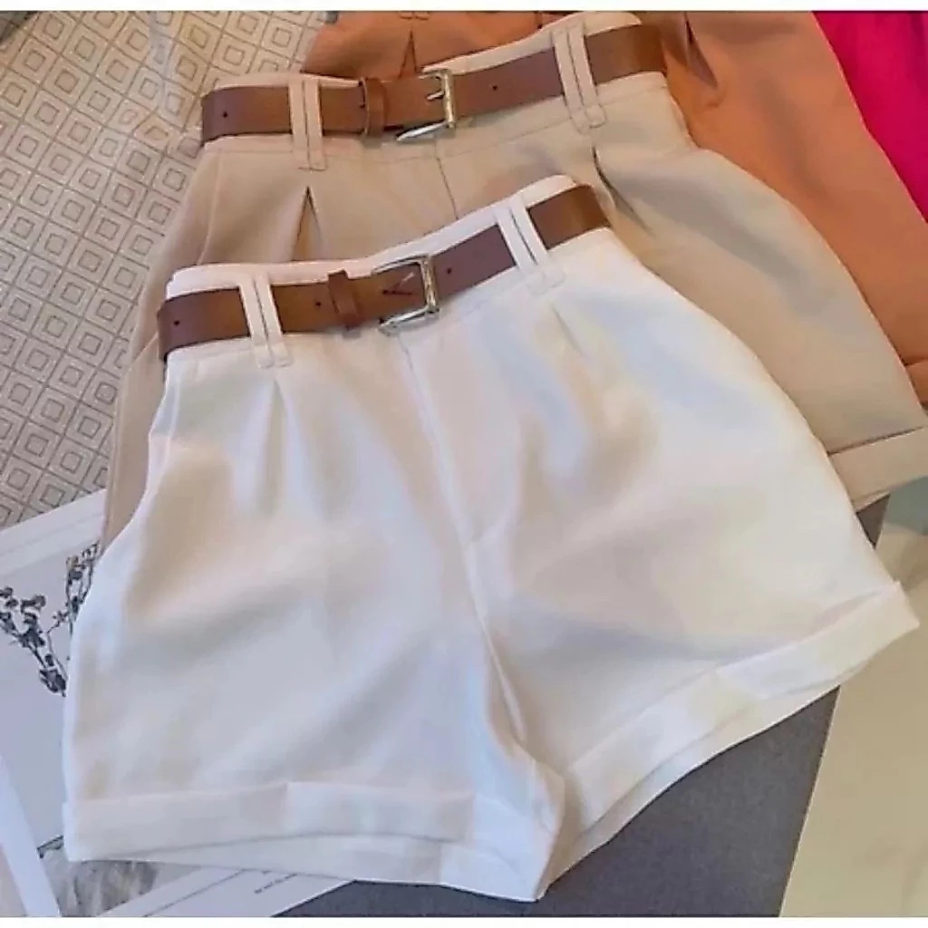 SHORT ALFAIATARIA FEMININO CINTURA ALTA COM BOLSO SOCIAL PROMOÇÃO ENVIO IMEDIATO — imagem 1