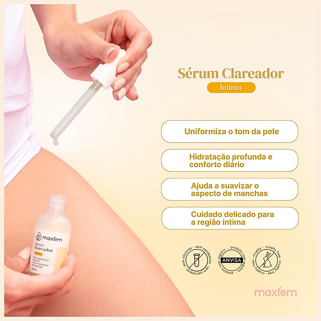 Sérum Clareador Maxfem 30ml com ácido hialurônico: hidrata, clareia e uniformiza · foto 2