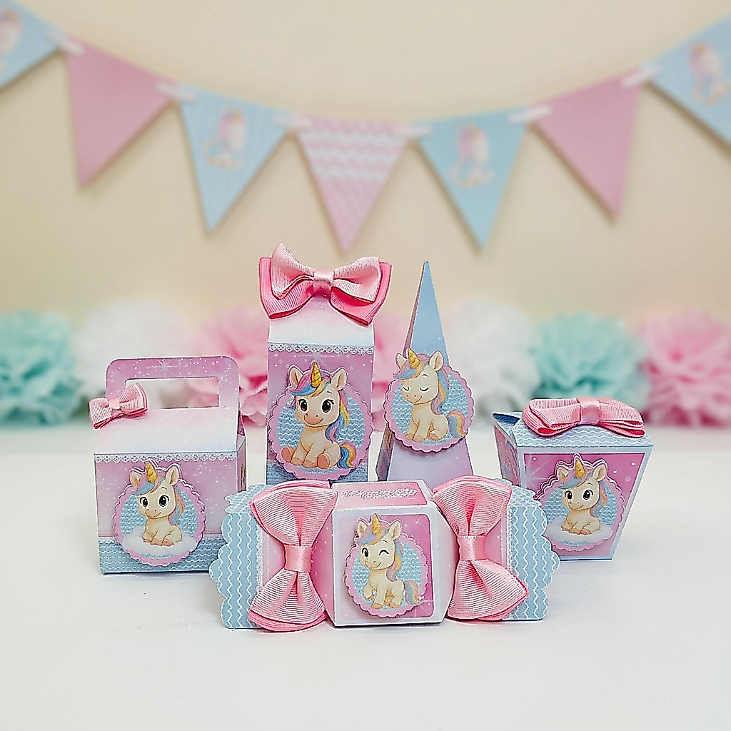 ENVIO RÁPIDO Kit Festa Unicórnio Aquarelado Caixas personalizadas lembrancinha Aniversário Infantil
