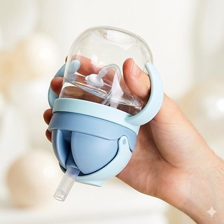 Copo Bebe com Pegador Copo de Transição  Infantil 350 ml  Duplo tampa de proteção canudo de silicone Copo para Bebe