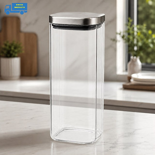 Pote Hermético de Vidro Borossilicato 1,8L com Tampa em Inox para Mantimentos e Alimentos