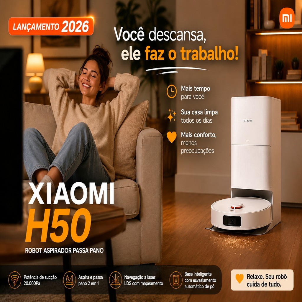 Xiaomi H50 Robô Aspirador Passa Pano Base Inteligente 10.000Pa Autoesvaziável Wi