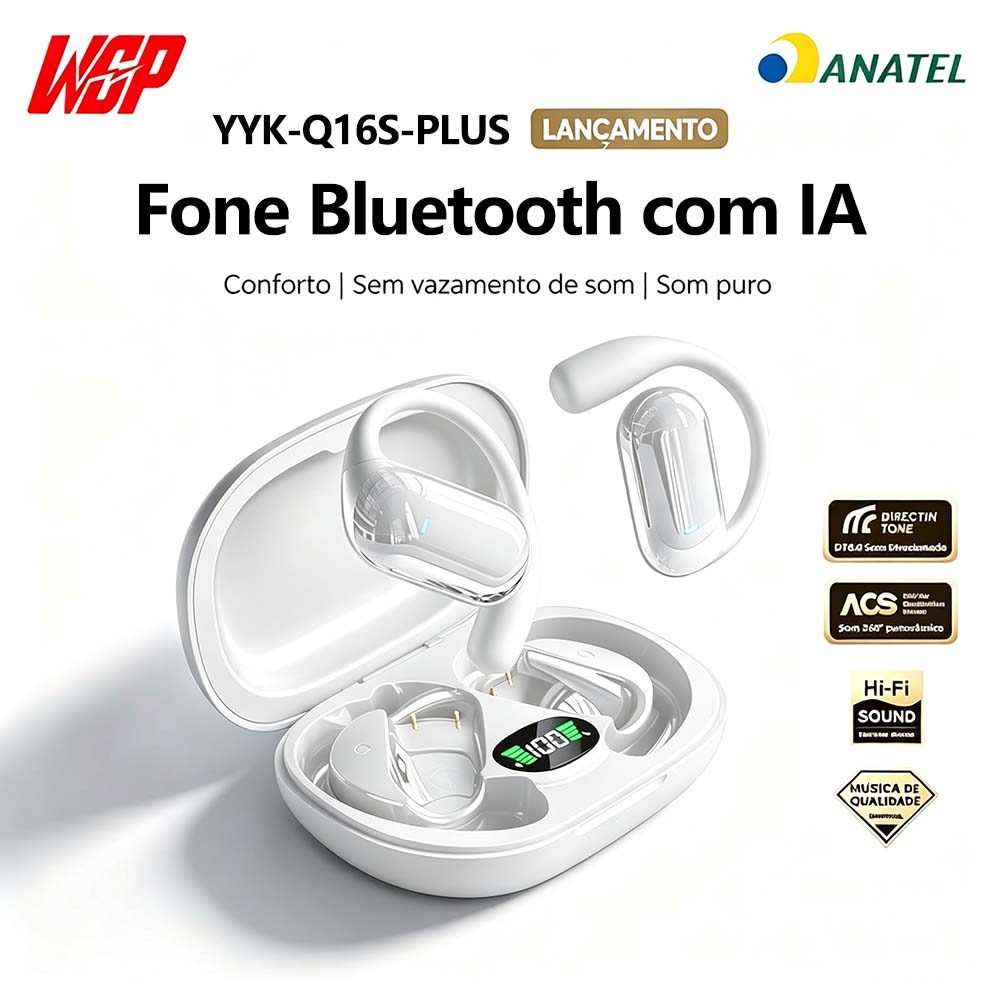 Imagem IA Fone Bluetooth Ouvido Aberto YYK‑Q16S PLUS Áudio 3D ACS Sem Vazamento de Som Bluetooth 5.4 Bateria 90H Fone Esportivo