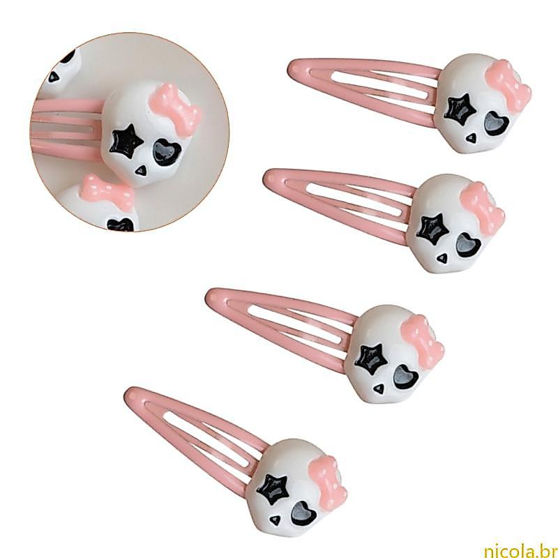 Nic Rosa Cor Dos Desenhos Animados Crânio Hairpin Para Bonito Grampo Cabelo Estética Creme Sentimento A
