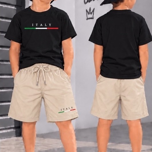 Conjunto Infantil Menino Italy Camiseta + Bermuda | Look Kids Estiloso, Confortável e Moderno