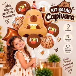 Kit Balão Capivara Metalizaddo C/9 PCS Decoração de Festa Aniversário Látex 30cm 45cm e 68cm