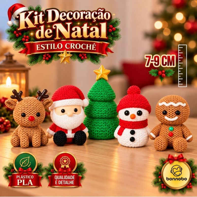 Kit Bonecos de Natal Papai Noel Rena Boneco de Neve Árvore Ginger Enfeites Decoração Natalina Crochê