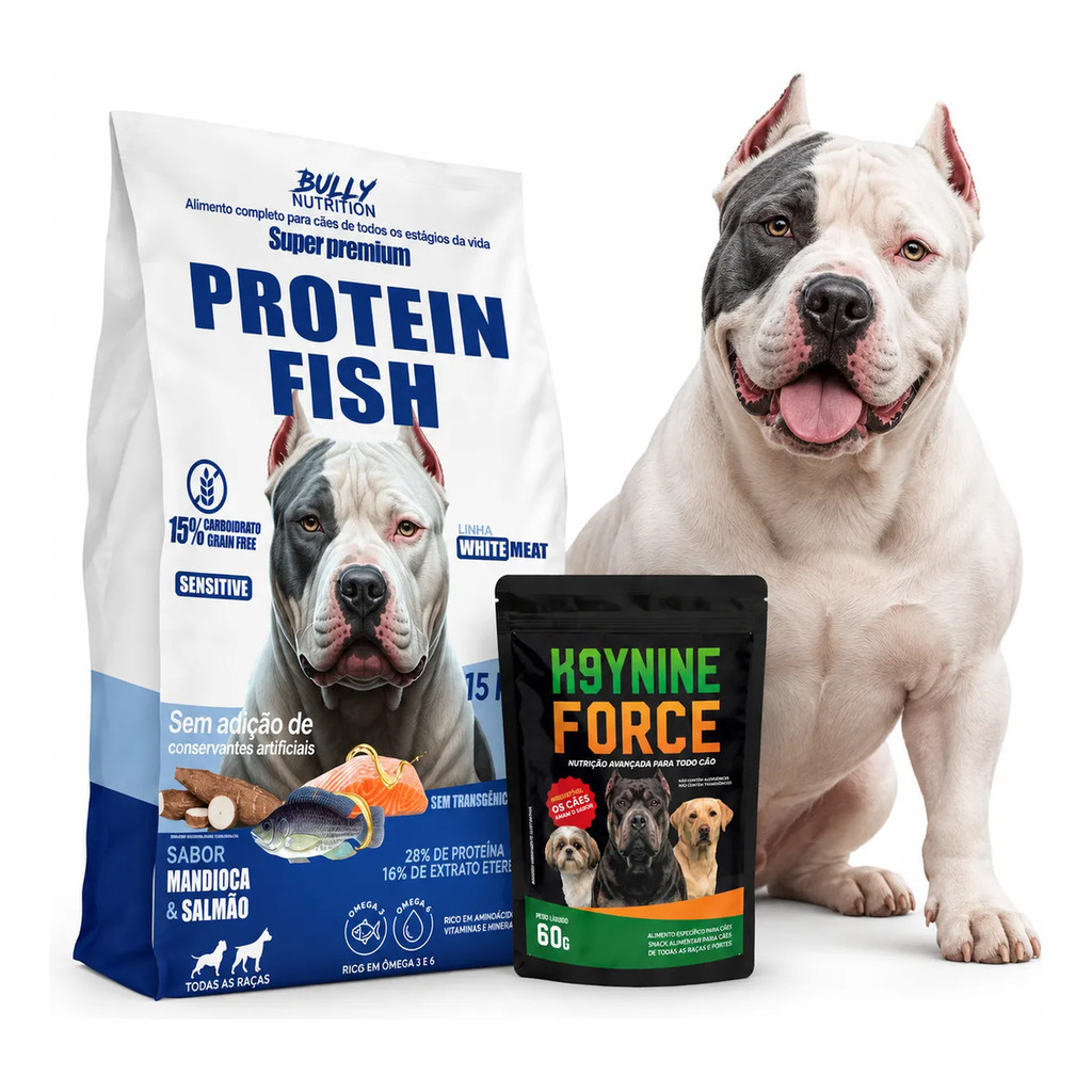 Ração Premium Para Cachorros Fish Protein White Meat 15Kg + Ganhe Moringa Dog 60g | Mais Saúde e