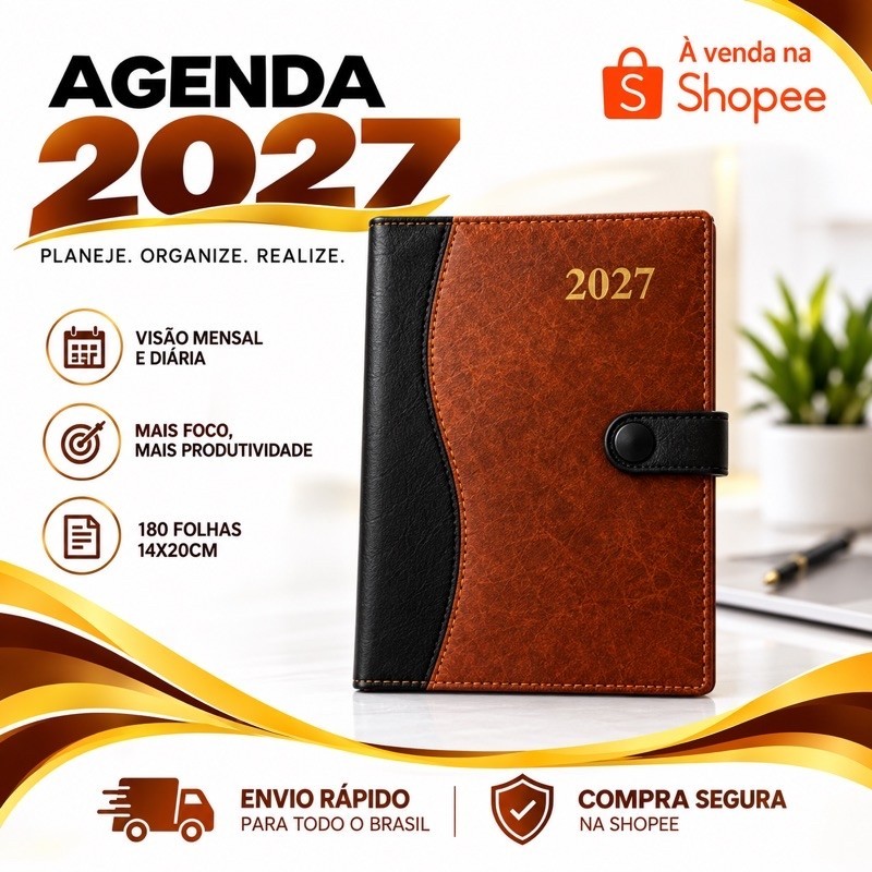 Agenda 2027– Capa Dura Couro Sintética Luxo | Cores e modelos Sortidas.